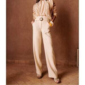 NWT Sezane Silas Trousers sz US 8 / FR 40 Cream Belted High Waist Dress Pants